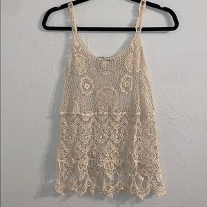 Pinky - Cream Lace Tank Top - Size Small